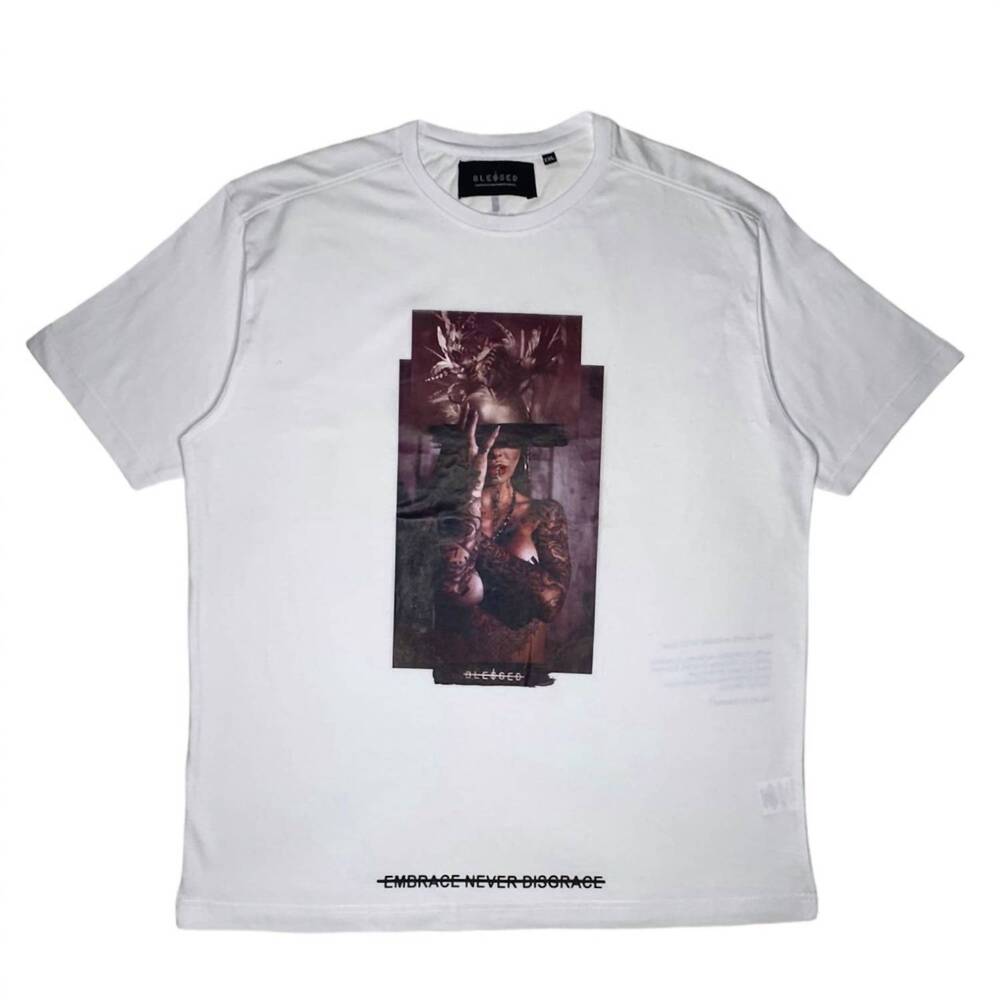 NEW BLESSED men's embrace t-shirt in white